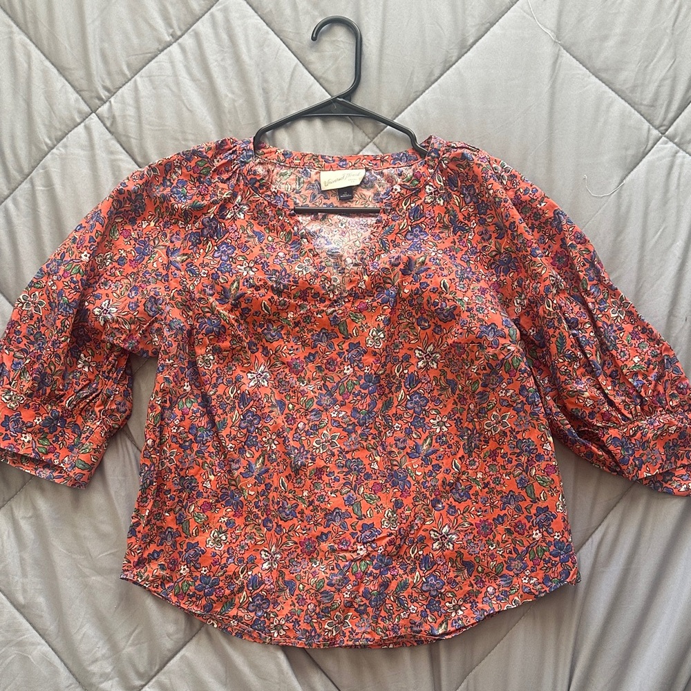%100 Cotton Universal Thread Floral Blouse - Red and Blue